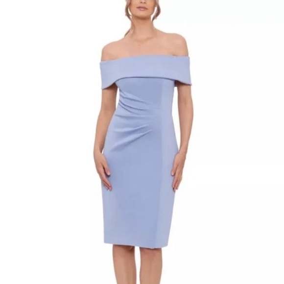 Xscape Dresses & Skirts - Light blue Xscape Womens Ruffled knee sheath dress